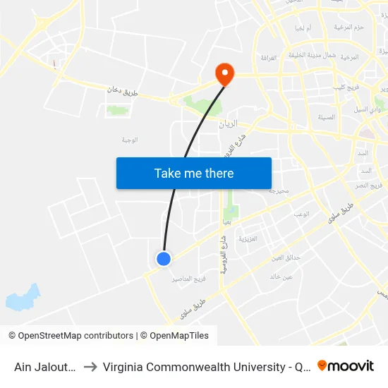 Ain Jalout Street to Virginia Commonwealth University - Qatar map