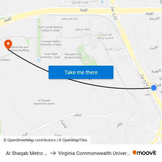Al Shaqab Metro Station to Virginia Commonwealth University - Qatar map