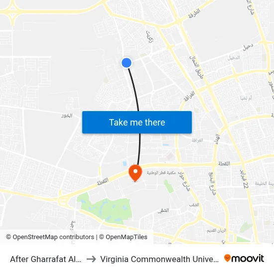 After Gharrafat Al Rayyan to Virginia Commonwealth University - Qatar map