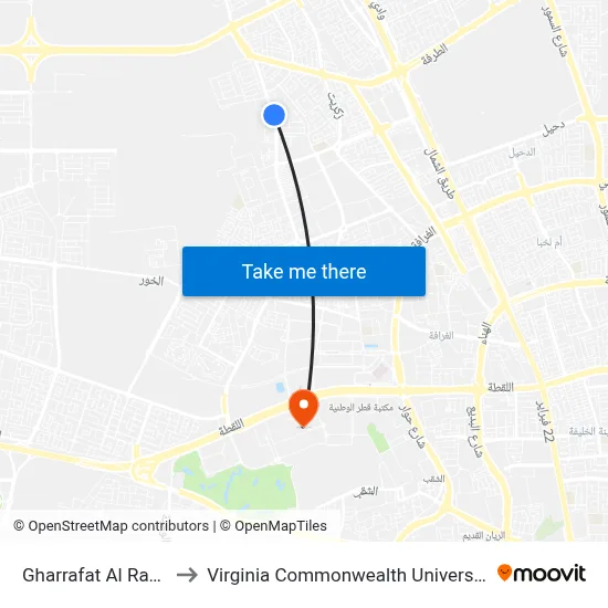 Gharrafat Al Rayyan 1 to Virginia Commonwealth University - Qatar map