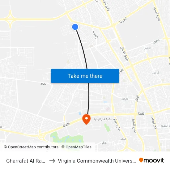 Gharrafat Al Rayyan 2 to Virginia Commonwealth University - Qatar map