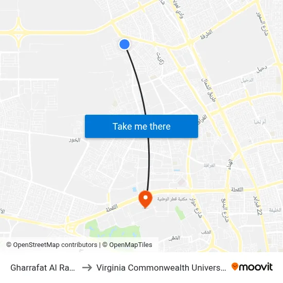 Gharrafat Al Rayyan 2 to Virginia Commonwealth University - Qatar map