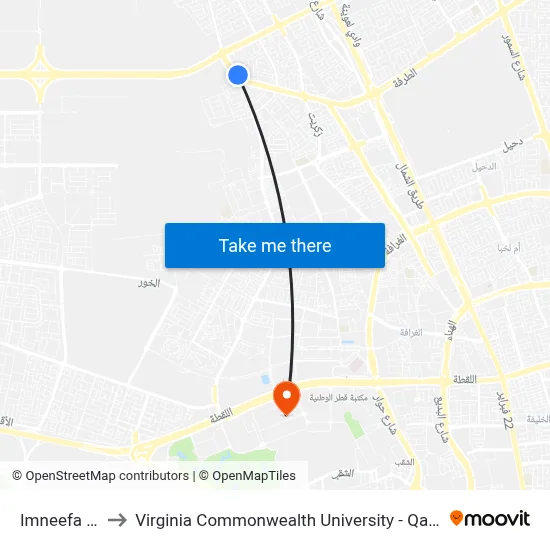 Imneefa St to Virginia Commonwealth University - Qatar map