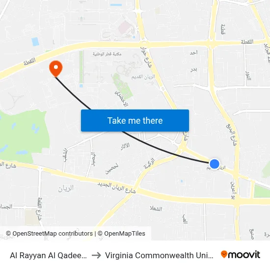 Al Rayyan Al Qadeem Station to Virginia Commonwealth University - Qatar map