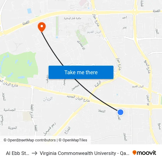 Al Ebb Street 1 to Virginia Commonwealth University - Qatar map