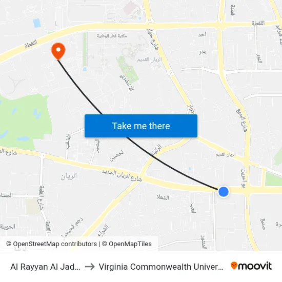 Al Rayyan Al Jadeed St to Virginia Commonwealth University - Qatar map