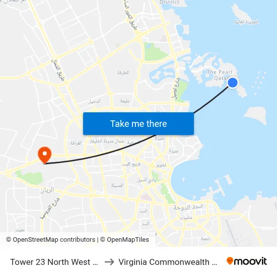 Tower 23 North West Fasht Al Ghabi to Virginia Commonwealth University - Qatar map
