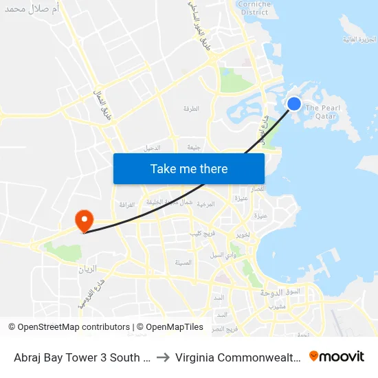 Abraj Bay Tower 3 South East Qanat Quartier to Virginia Commonwealth University - Qatar map