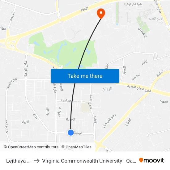 Lejthaya St to Virginia Commonwealth University - Qatar map