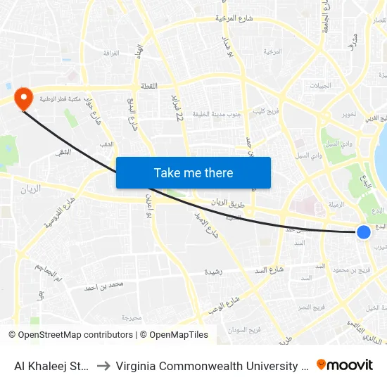 Al Khaleej Street to Virginia Commonwealth University - Qatar map
