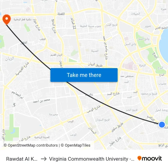 Rawdat Al Khail to Virginia Commonwealth University - Qatar map