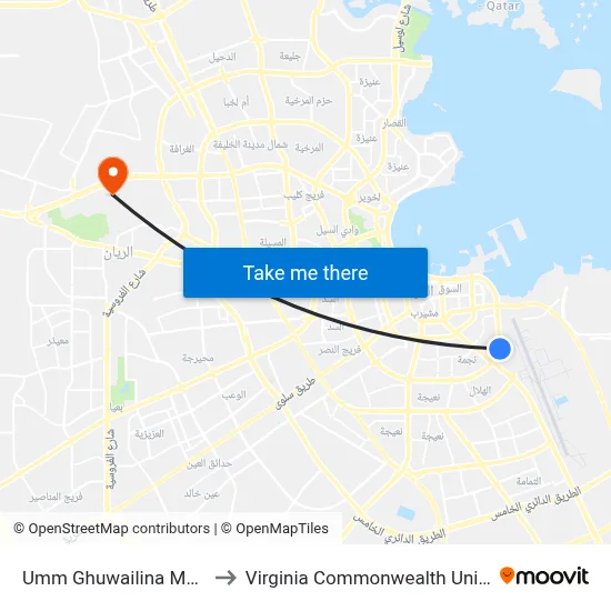 Umm Ghuwailina Metro Station to Virginia Commonwealth University - Qatar map