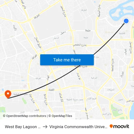West Bay Lagoon Street 5 to Virginia Commonwealth University - Qatar map
