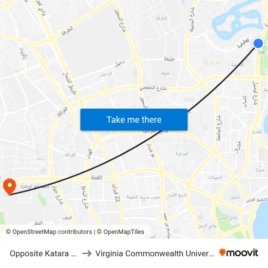 Opposite Katara Station to Virginia Commonwealth University - Qatar map
