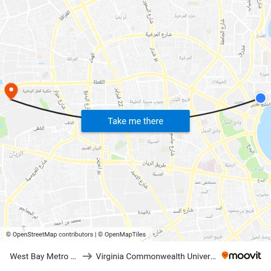 West Bay Metro Station to Virginia Commonwealth University - Qatar map