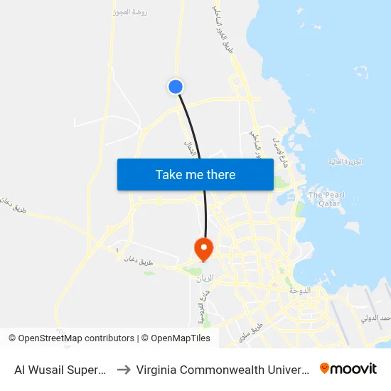 Al Wusail Supermarket to Virginia Commonwealth University - Qatar map