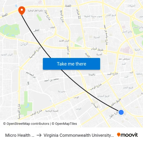 Micro Health Lab to Virginia Commonwealth University - Qatar map
