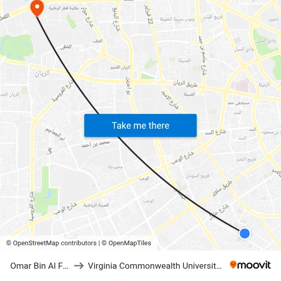 Omar Bin Al Fared to Virginia Commonwealth University - Qatar map