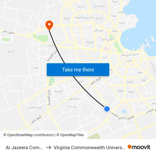 Al Jazeera Compound to Virginia Commonwealth University - Qatar map