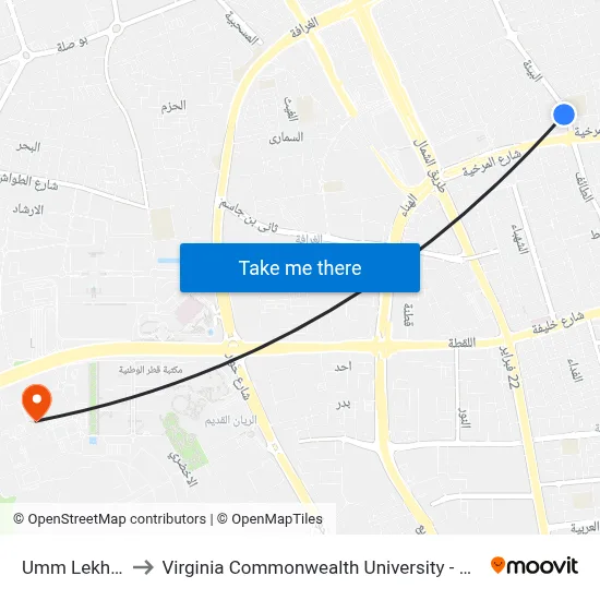 Umm Lekhba to Virginia Commonwealth University - Qatar map