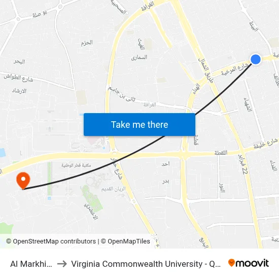 Al Markhiya to Virginia Commonwealth University - Qatar map