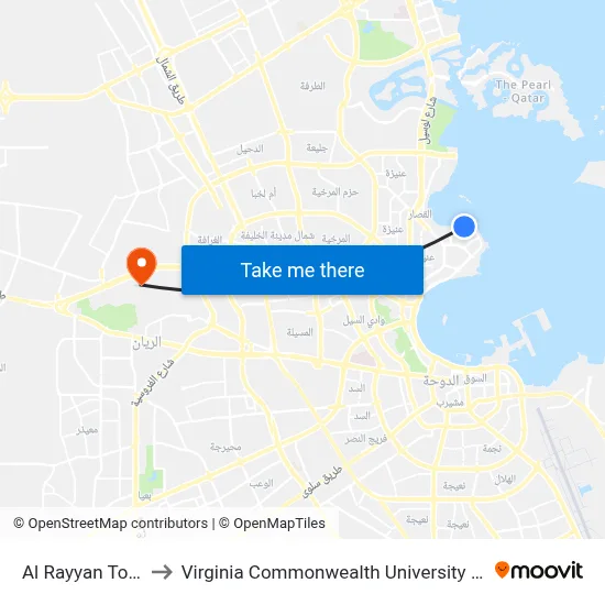 Al Rayyan Tower to Virginia Commonwealth University - Qatar map