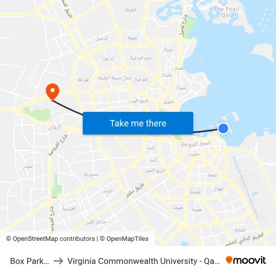Box Park 1 to Virginia Commonwealth University - Qatar map