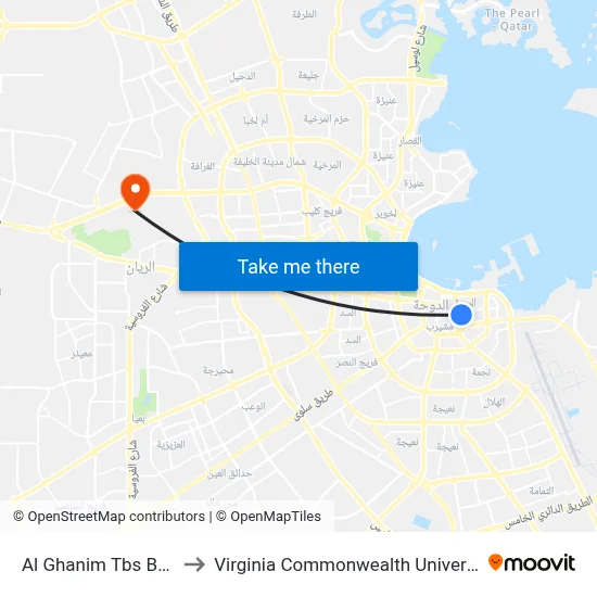 Al Ghanim Bus Stop to Virginia Commonwealth University - Qatar map
