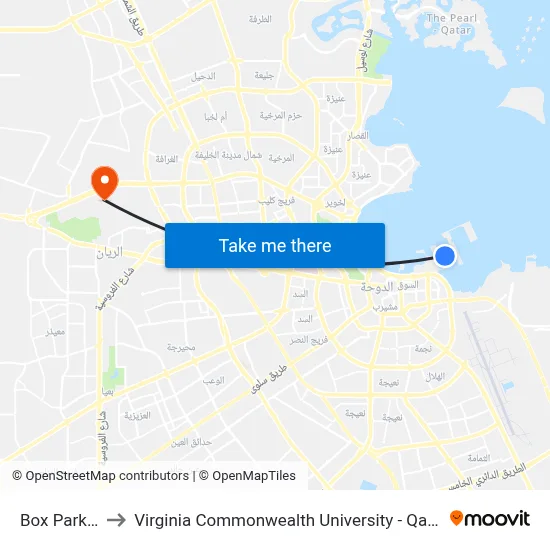 Box Park 2 to Virginia Commonwealth University - Qatar map