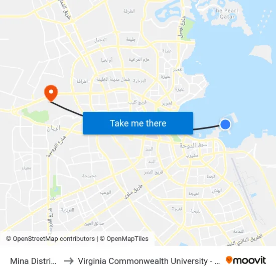 Mina District 2 to Virginia Commonwealth University - Qatar map