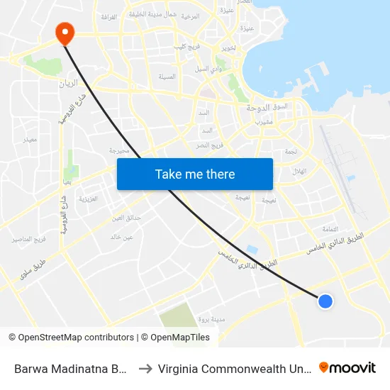 Barwa Madinatna Bus Stop Hub to Virginia Commonwealth University - Qatar map
