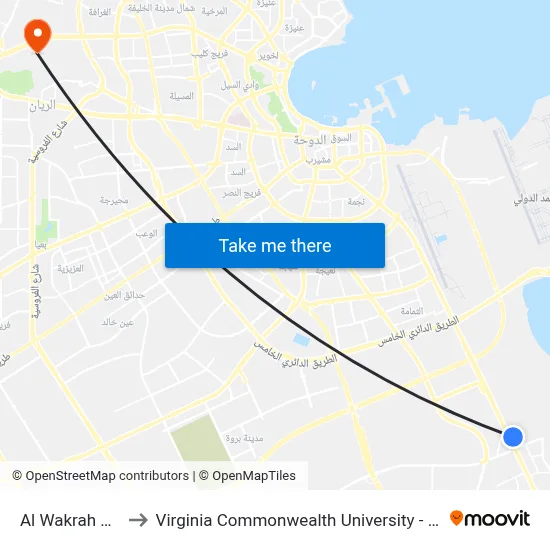Al Wakrah P27 to Virginia Commonwealth University - Qatar map