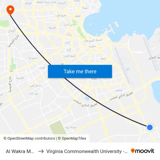 Al Wakra Metro to Virginia Commonwealth University - Qatar map