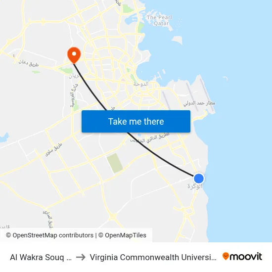 Al Wakra Souq West to Virginia Commonwealth University - Qatar map
