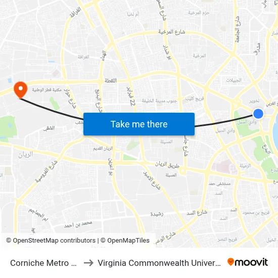 Corniche Metro Station to Virginia Commonwealth University - Qatar map