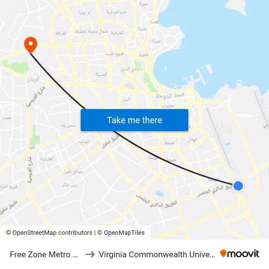 Free Zone Metro Bus Hub to Virginia Commonwealth University - Qatar map