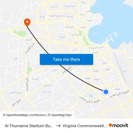 Al Thumama Stadium Bus Mall - Metro Shuttle to Virginia Commonwealth University - Qatar map