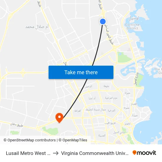 Lusail Metro West Bus Hub to Virginia Commonwealth University - Qatar map