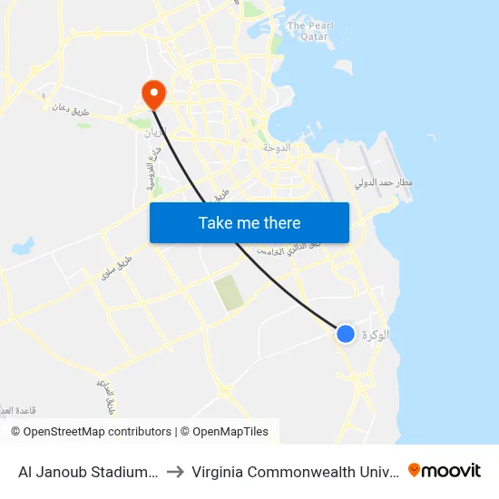 Al Janoub Stadium Bus Mall to Virginia Commonwealth University - Qatar map