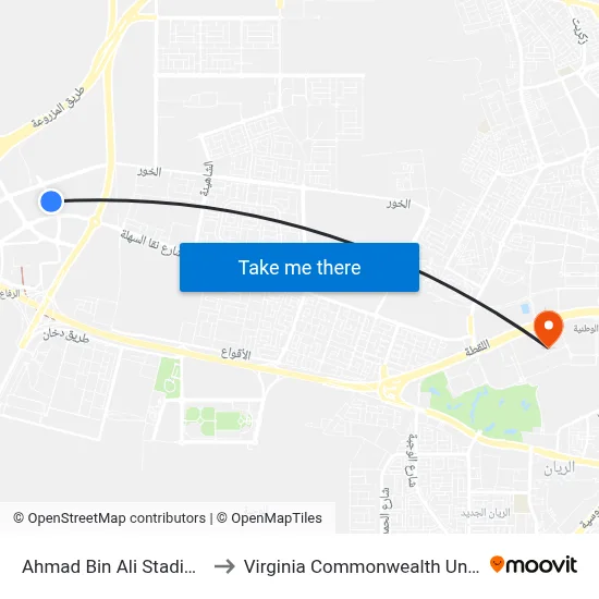 Ahmad Bin Ali Stadium Bus Mall to Virginia Commonwealth University - Qatar map