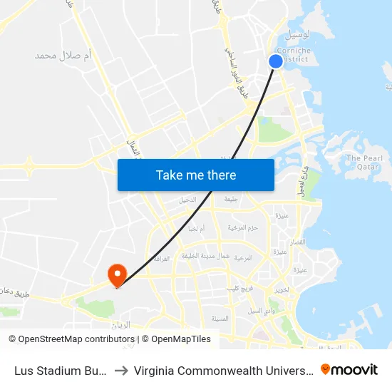 Lusail Stadium Bus Mall to Virginia Commonwealth University - Qatar map