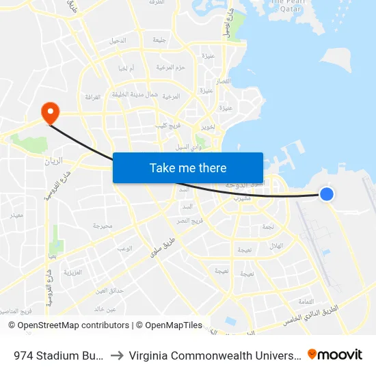 974 Stadium Bus Mall to Virginia Commonwealth University - Qatar map