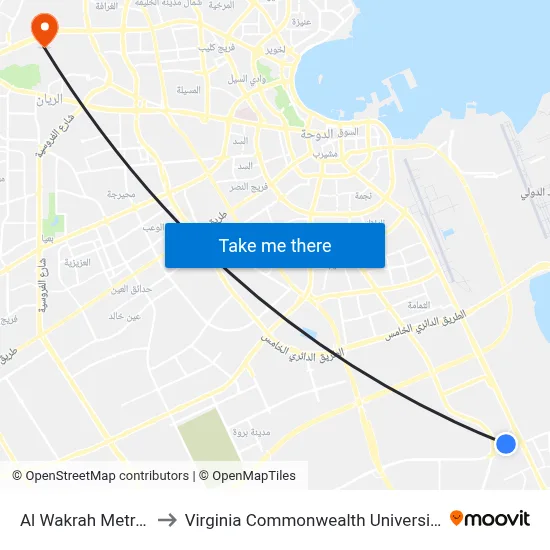 Al Wakrah Metro Bus to Virginia Commonwealth University - Qatar map