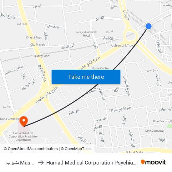 مشيرب Musheireb to Hamad Medical Corporation Psychiatry Department map