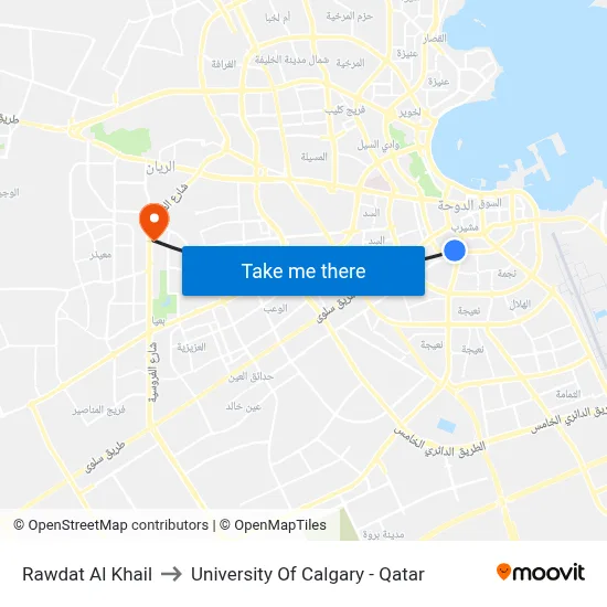 Rawdat Al Khail to University of Calgary - Qatar map