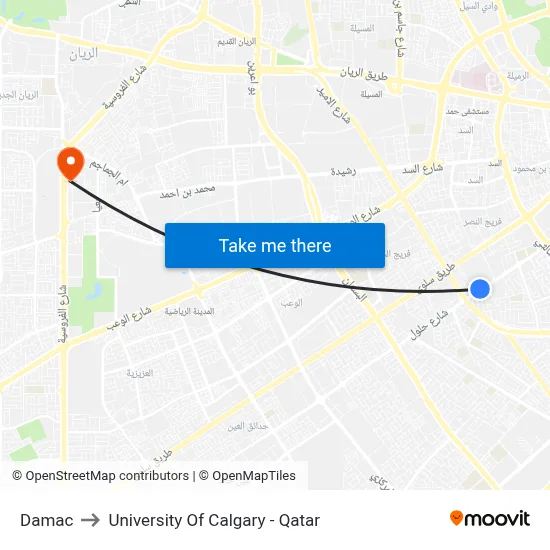 Damac to University of Calgary - Qatar map