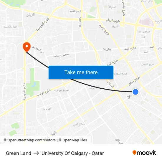 Green Land to University of Calgary - Qatar map