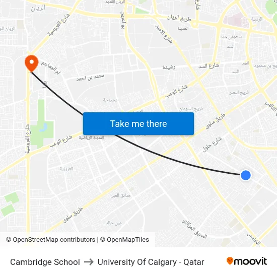Cambridge School to University of Calgary - Qatar map
