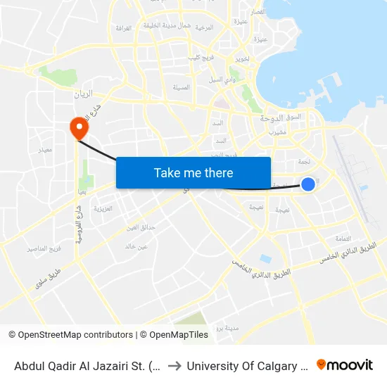 Abdul Qadir Al Jazairi Street (Stop B) to University of Calgary - Qatar map