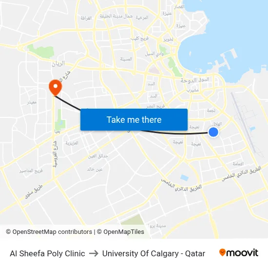 Al Sheefa Poly Clinic to University of Calgary - Qatar map